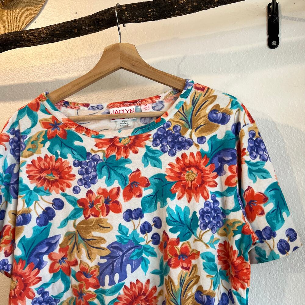 Jaclyn Vintage 90s Fruit Colorful Print Soft Cotton USA Made Short Sleeve Tee M